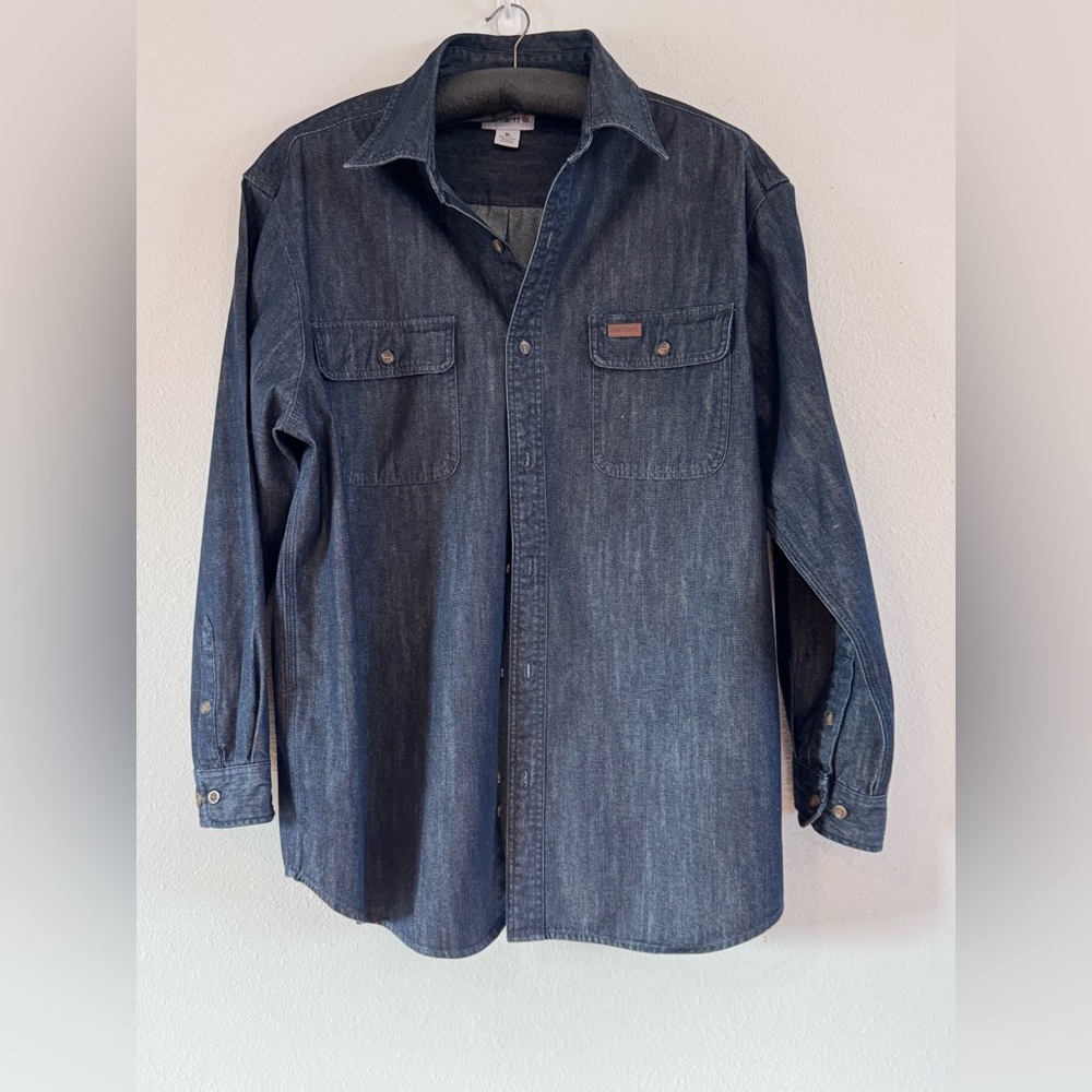 Carhartt Dark Denim Shirt with pocket logo 100% Cotton Heavyweight XL